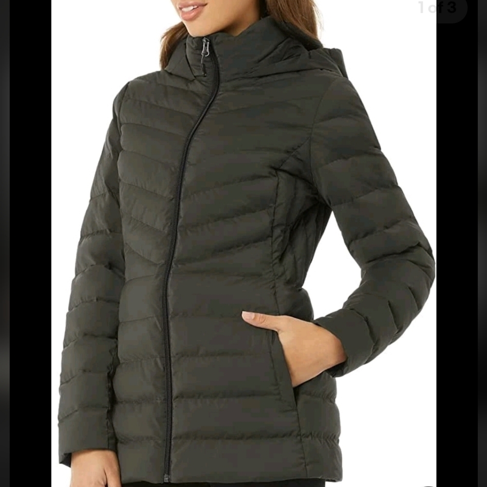 32 Degrees Dark Taupe Hooded Quilted Puffer Jacket